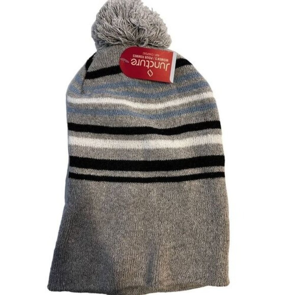NWT JUNCTURE Snow Toboggan Striped Beanie Hat Cap with‎ Pom